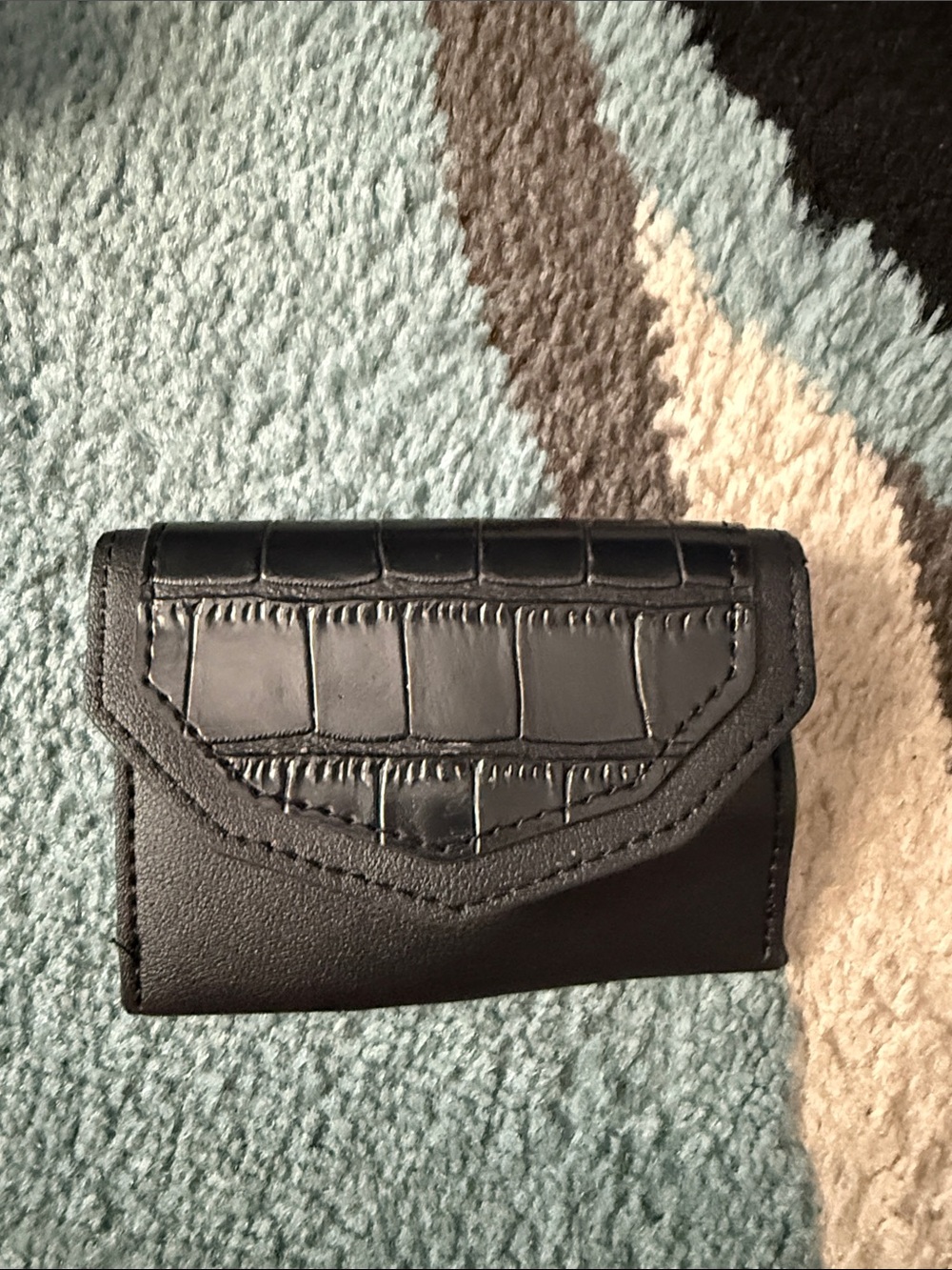 Black Croc-Embossed Flap Wallet for Women